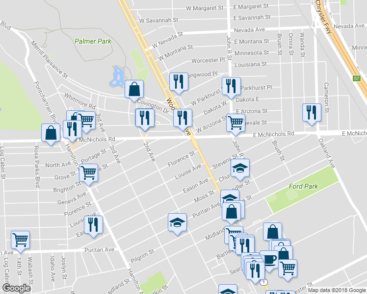 map of restaurants, bars, coffee shops, grocery stores, and more near 25 Geneva Avenue in Highland Park