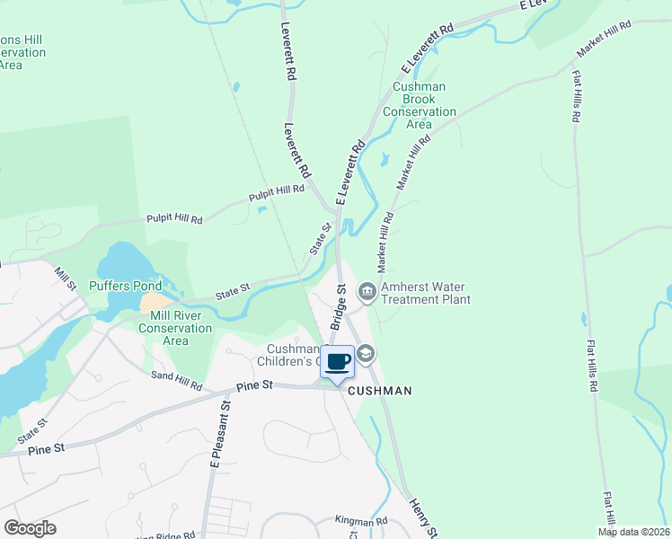 map of restaurants, bars, coffee shops, grocery stores, and more near 116 Bridge St in Amherst