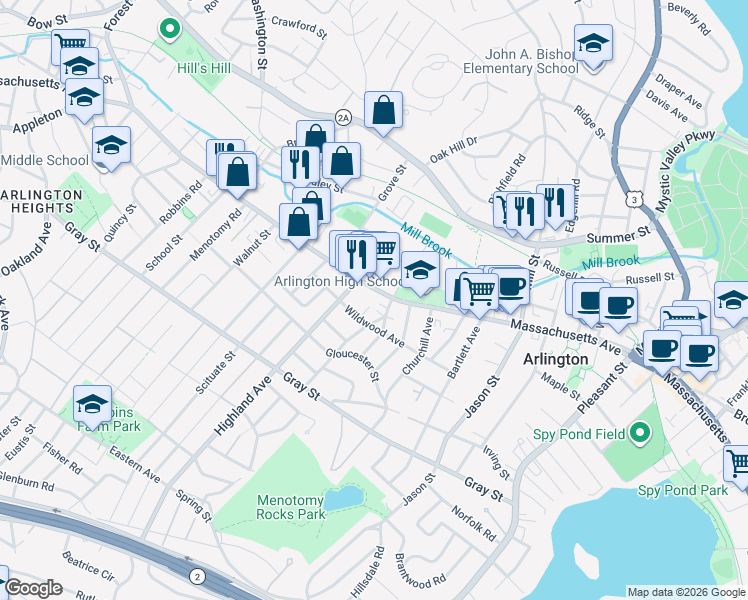 map of restaurants, bars, coffee shops, grocery stores, and more near 898 Massachusetts Avenue in Arlington