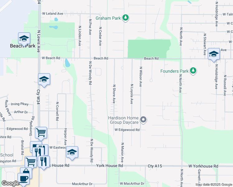 map of restaurants, bars, coffee shops, grocery stores, and more near 38255 North Shore Avenue in Beach Park