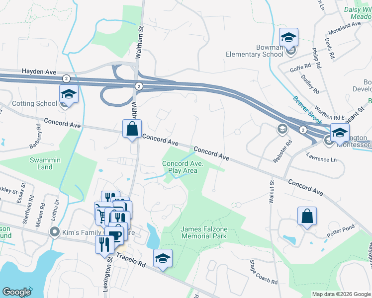 map of restaurants, bars, coffee shops, grocery stores, and more near 310 Concord Avenue in Lexington
