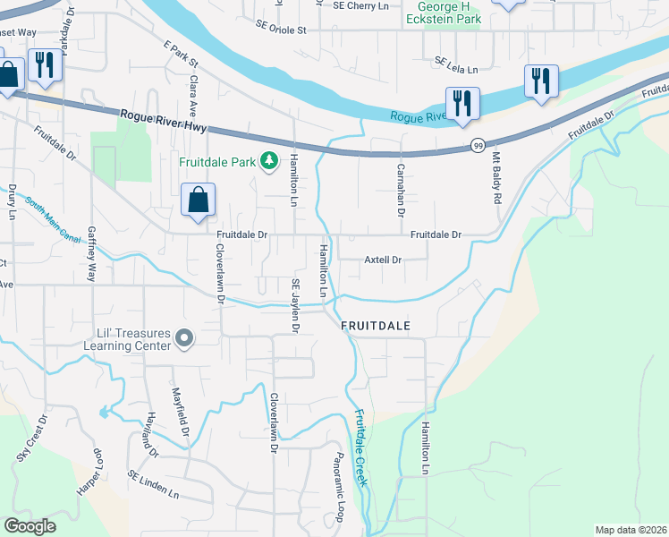 map of restaurants, bars, coffee shops, grocery stores, and more near 1780 Hamilton Lane in Grants Pass