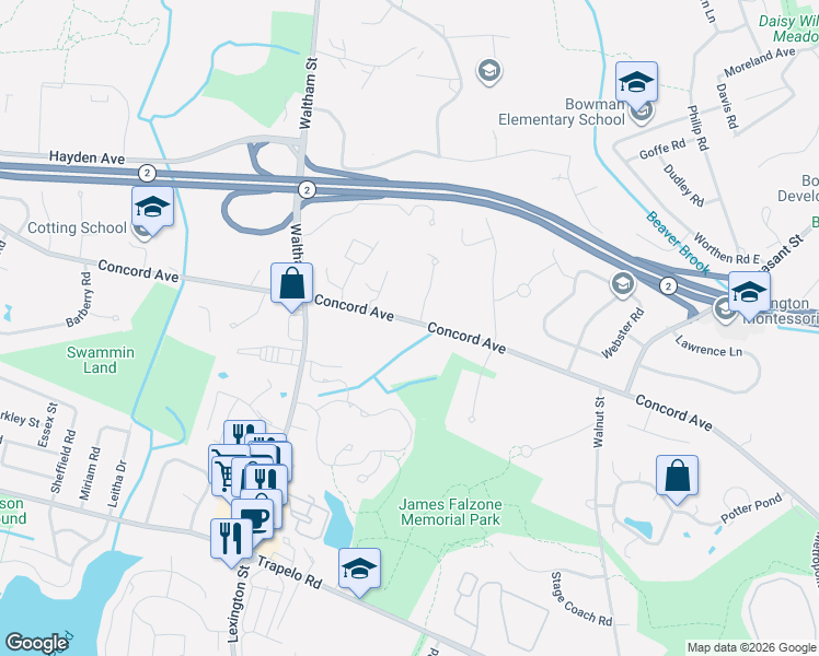 map of restaurants, bars, coffee shops, grocery stores, and more near 310 Concord Avenue in Lexington