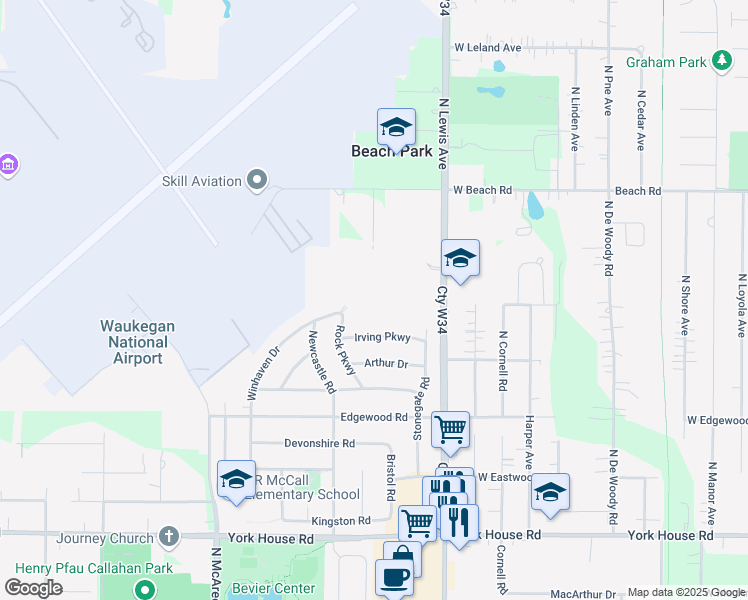 map of restaurants, bars, coffee shops, grocery stores, and more near 1947 Eagle Ridge Drive in Waukegan