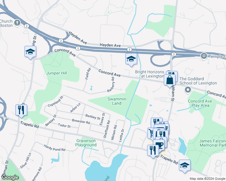 map of restaurants, bars, coffee shops, grocery stores, and more near 1 Stonewall Road in Lexington