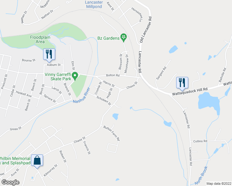 map of restaurants, bars, coffee shops, grocery stores, and more near 310 Chace Street in Clinton