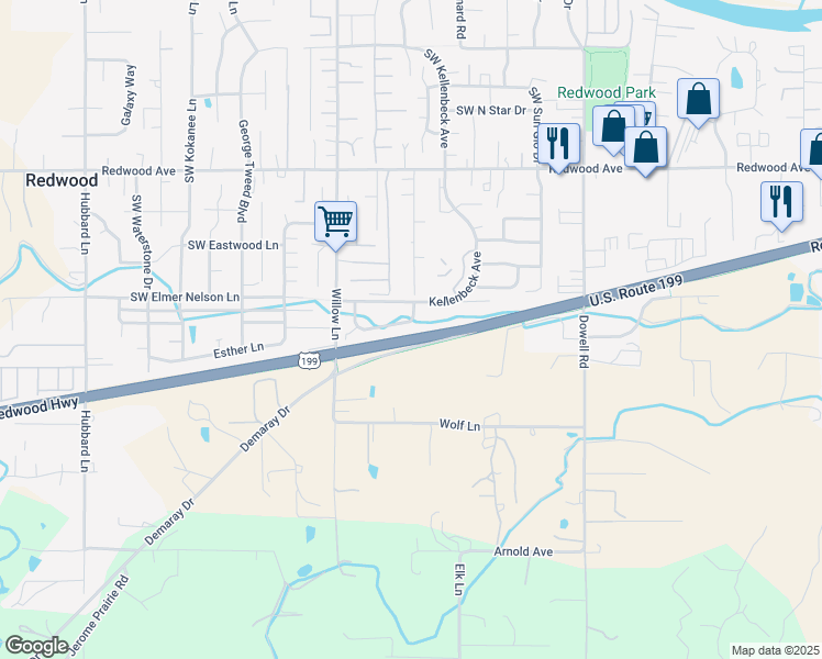 map of restaurants, bars, coffee shops, grocery stores, and more near 1763 Medart Lane in Grants Pass