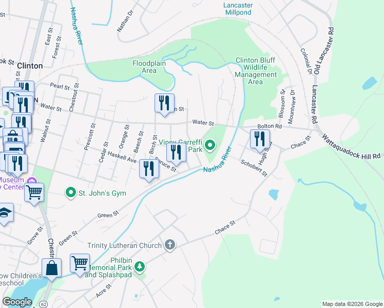 map of restaurants, bars, coffee shops, grocery stores, and more near 49 Branch Street in Clinton