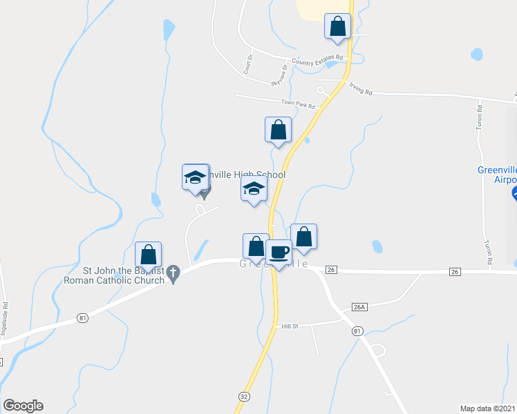 map of restaurants, bars, coffee shops, grocery stores, and more near 11245 New York 32 in Greenville