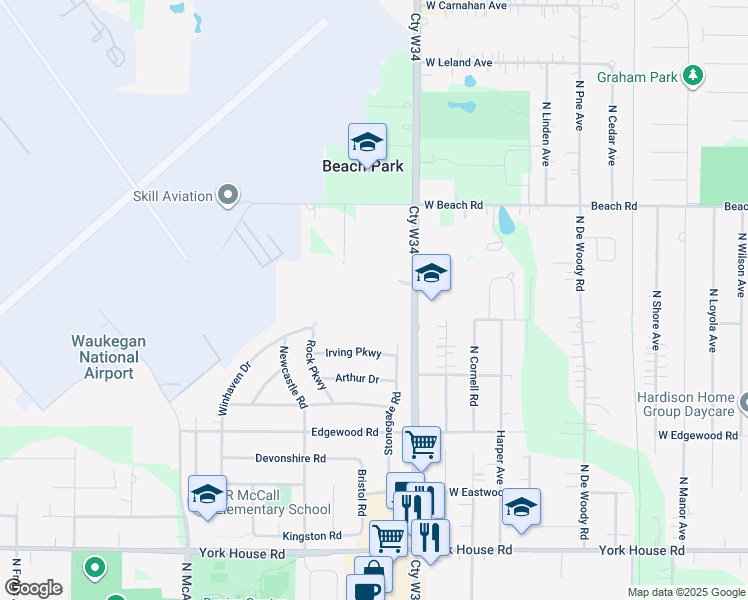 map of restaurants, bars, coffee shops, grocery stores, and more near 1947 Eagle Ridge Drive in Waukegan