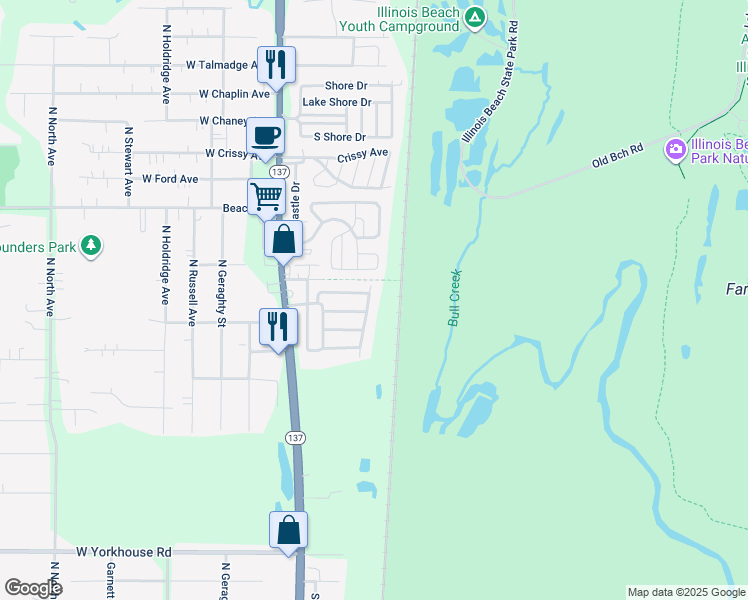 map of restaurants, bars, coffee shops, grocery stores, and more near King Richard Drive in Beach Park