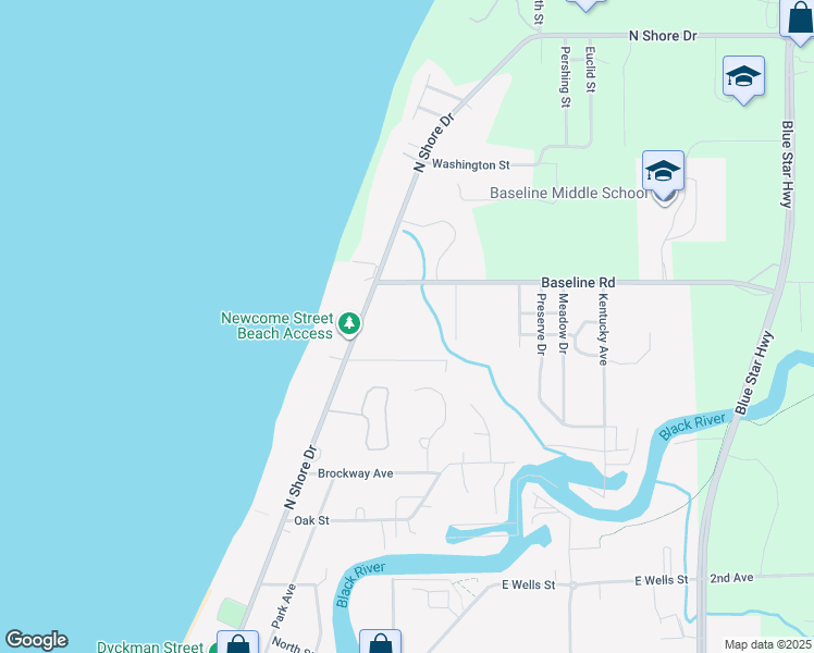 map of restaurants, bars, coffee shops, grocery stores, and more near 120 Baseline Road in South Haven