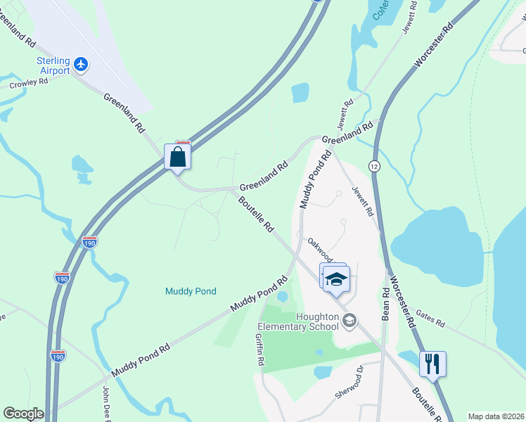 map of restaurants, bars, coffee shops, grocery stores, and more near 65 Boutelle Road in Sterling