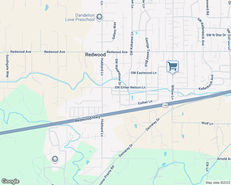 map of restaurants, bars, coffee shops, grocery stores, and more near 2865 Southwest Elmer Nelson Lane in Grants Pass