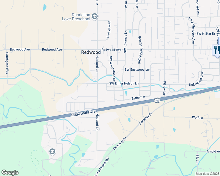 map of restaurants, bars, coffee shops, grocery stores, and more near 2865 Southwest Elmer Nelson Lane in Grants Pass