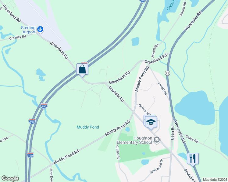map of restaurants, bars, coffee shops, grocery stores, and more near 65 Boutelle Road in Sterling