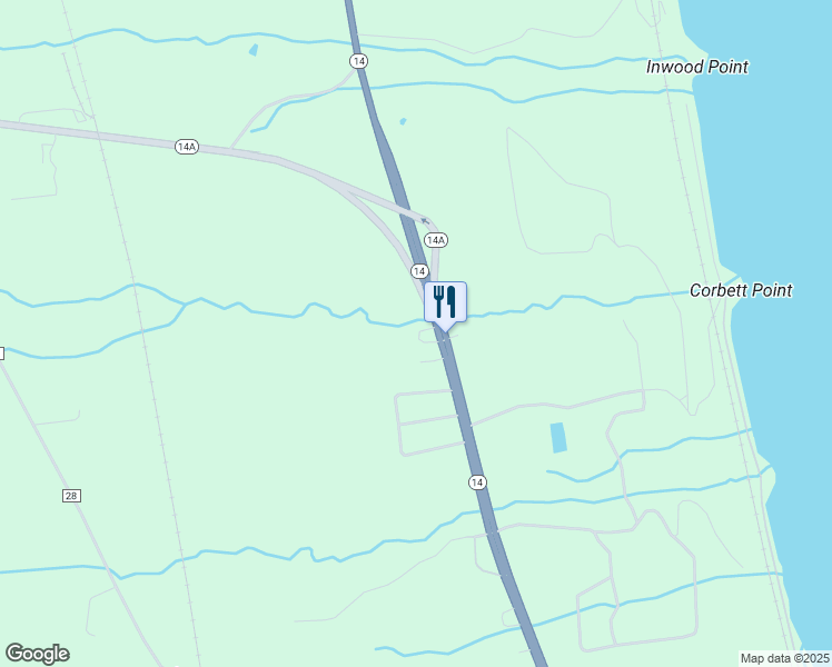 map of restaurants, bars, coffee shops, grocery stores, and more near Highway 14A in Watkins Glen