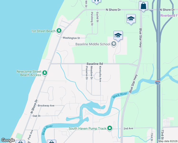 map of restaurants, bars, coffee shops, grocery stores, and more near 327 Spruce Street in South Haven