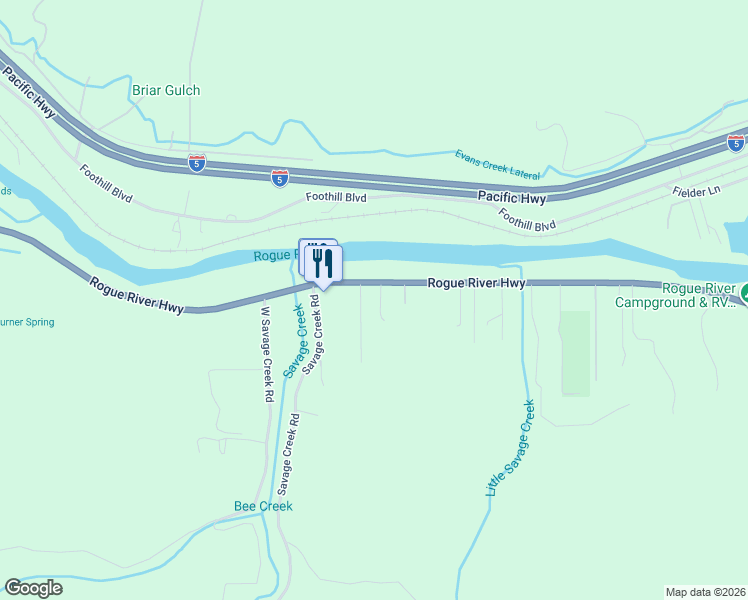 map of restaurants, bars, coffee shops, grocery stores, and more near 6531 Rogue River Highway in Grants Pass