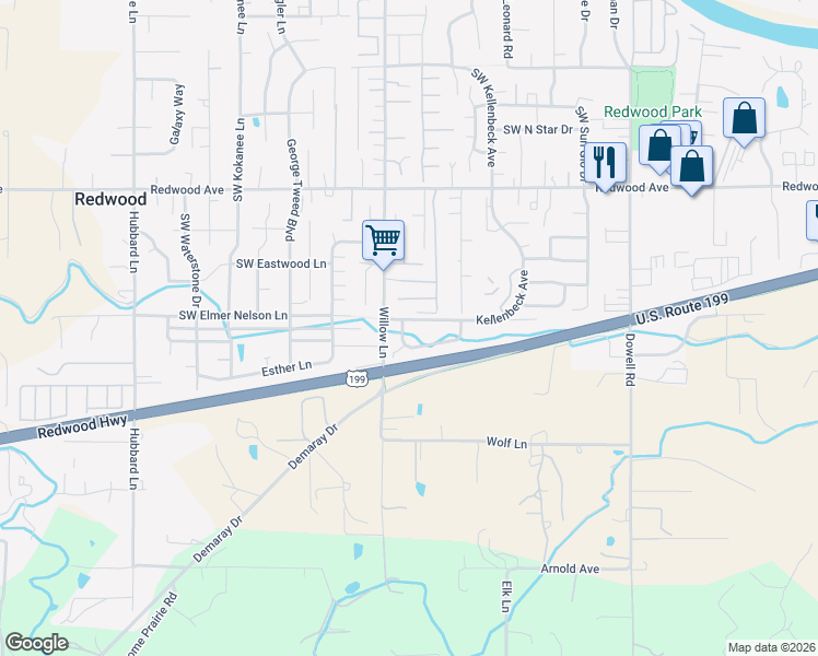 map of restaurants, bars, coffee shops, grocery stores, and more near 1881 Kellenbeck Avenue in Grants Pass