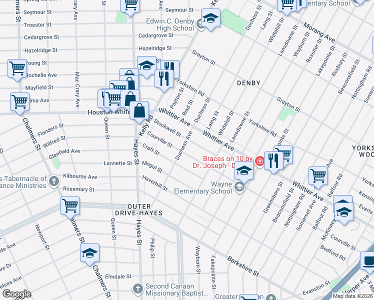 map of restaurants, bars, coffee shops, grocery stores, and more near 11126 Courville St in Detroit