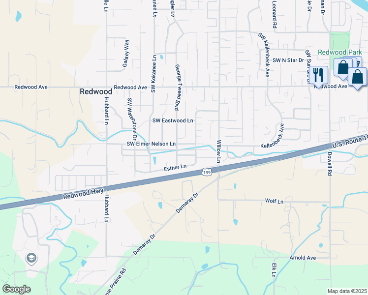 map of restaurants, bars, coffee shops, grocery stores, and more near 2713 Southwest Elmer Nelson Lane in Grants Pass