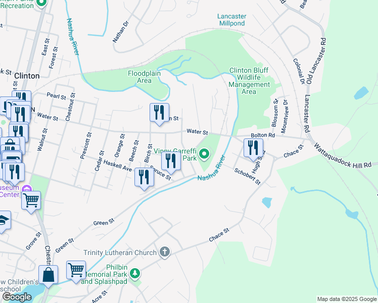 map of restaurants, bars, coffee shops, grocery stores, and more near 49 Branch Street in Clinton