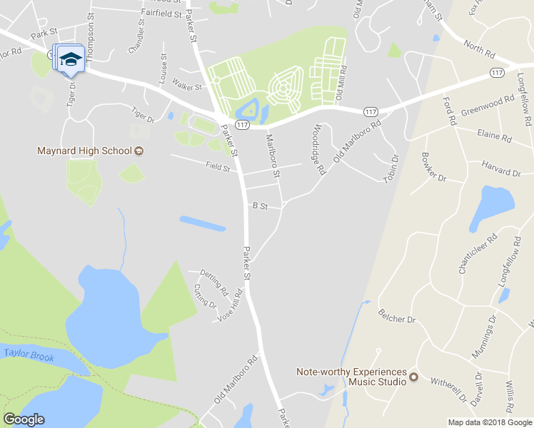 map of restaurants, bars, coffee shops, grocery stores, and more near 5 B Street in Maynard