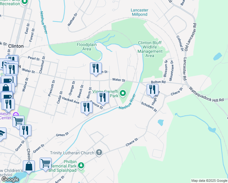 map of restaurants, bars, coffee shops, grocery stores, and more near 49 Branch Street in Clinton