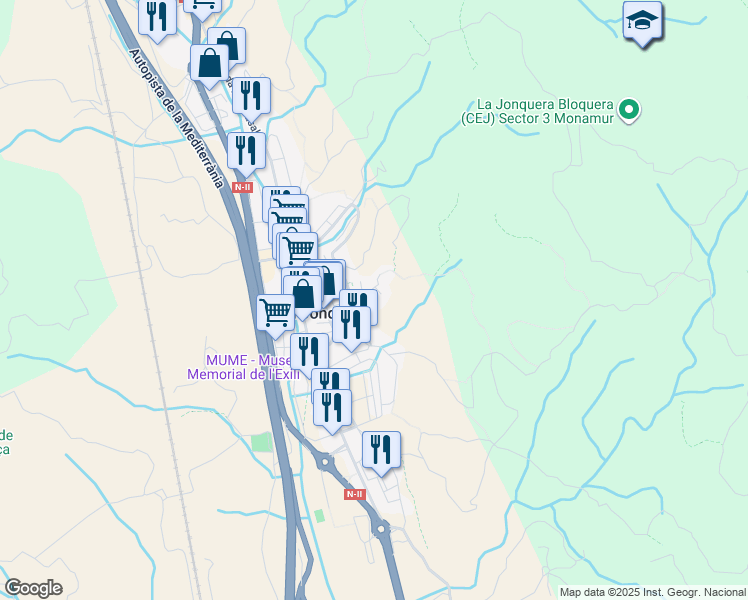 map of restaurants, bars, coffee shops, grocery stores, and more near 2 Carrer Carmanxel in La Jonquera