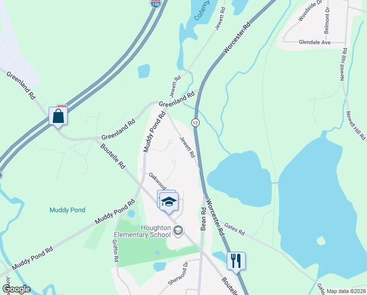 map of restaurants, bars, coffee shops, grocery stores, and more near 14 Jewett Road in Sterling