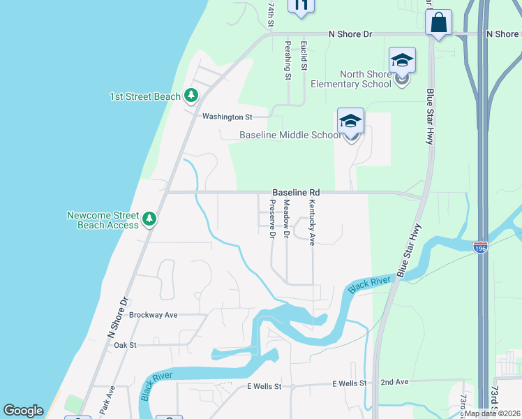 map of restaurants, bars, coffee shops, grocery stores, and more near 728 Ravine Lane in South Haven