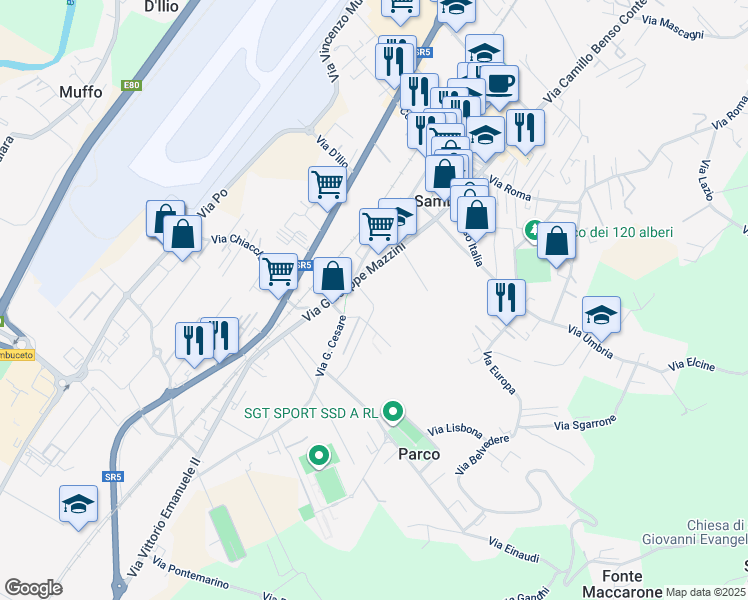 map of restaurants, bars, coffee shops, grocery stores, and more near 9 Via Traiano in Sambuceto