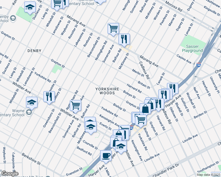 map of restaurants, bars, coffee shops, grocery stores, and more near 10424 McKinney Street in Detroit
