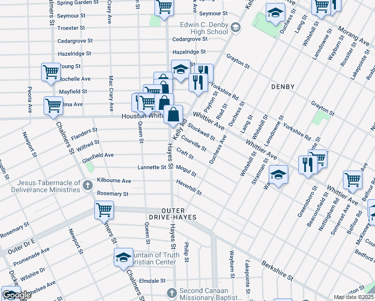 map of restaurants, bars, coffee shops, grocery stores, and more near 11220 Craft Street in Detroit