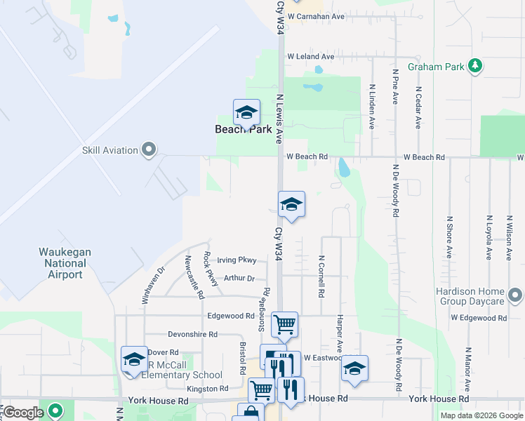 map of restaurants, bars, coffee shops, grocery stores, and more near 1947 Eagle Ridge Drive in Waukegan
