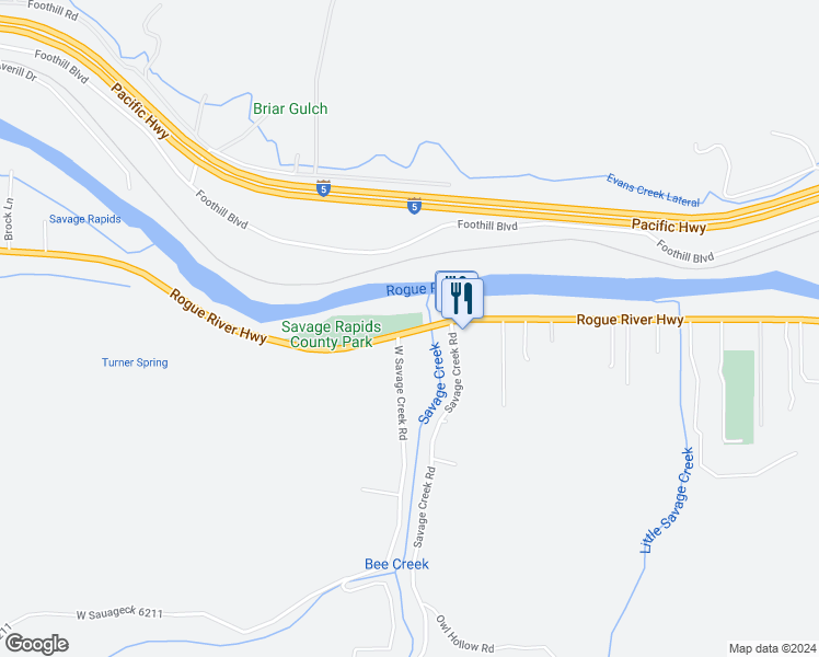 map of restaurants, bars, coffee shops, grocery stores, and more near 6300 Rogue River Highway in Grants Pass