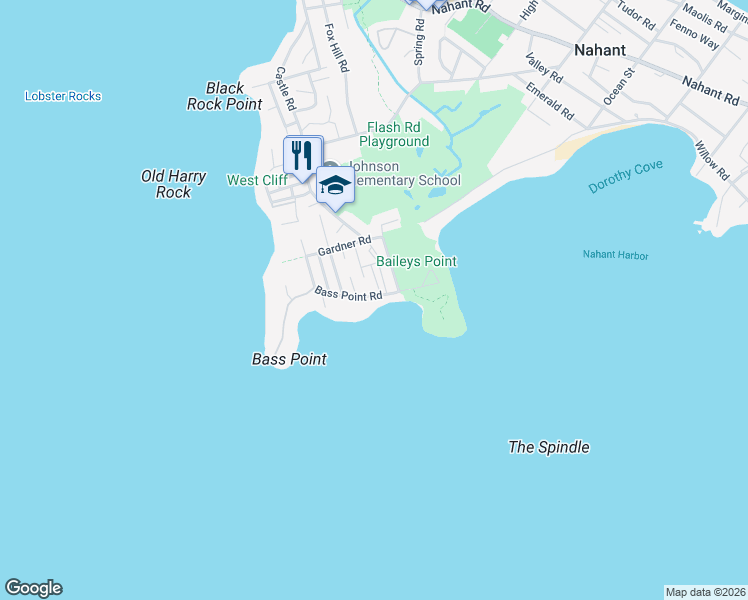 map of restaurants, bars, coffee shops, grocery stores, and more near 151 Bass Point Road in Nahant