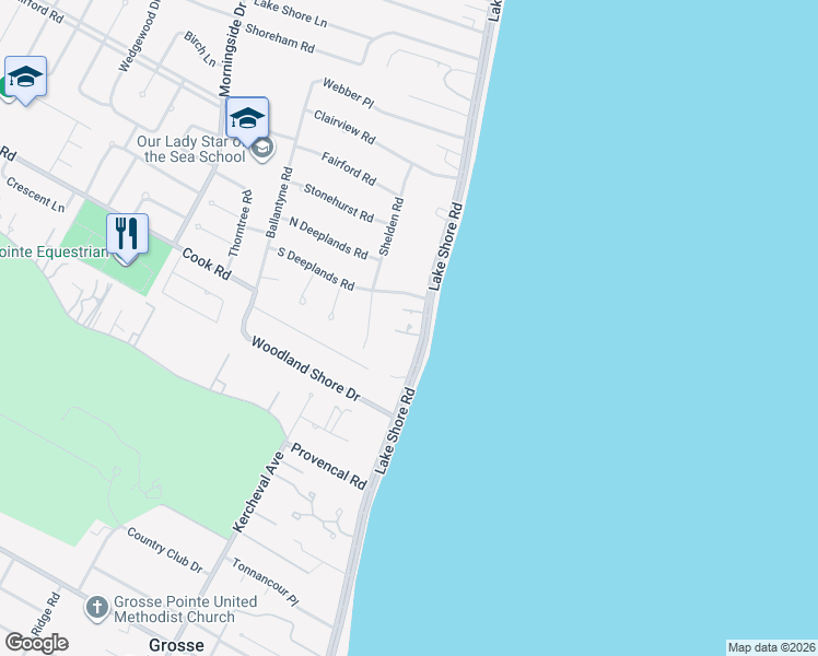 map of restaurants, bars, coffee shops, grocery stores, and more near 529 Lake Shore Rd in Grosse Pointe Shores