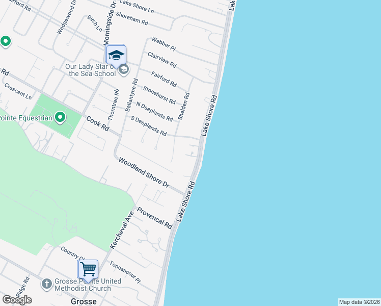 map of restaurants, bars, coffee shops, grocery stores, and more near 529 Lake Shore Road in Grosse Pointe Shores