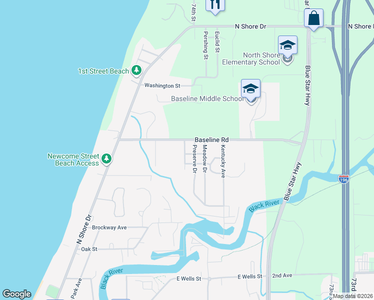 map of restaurants, bars, coffee shops, grocery stores, and more near 728 Ravine Lane in South Haven
