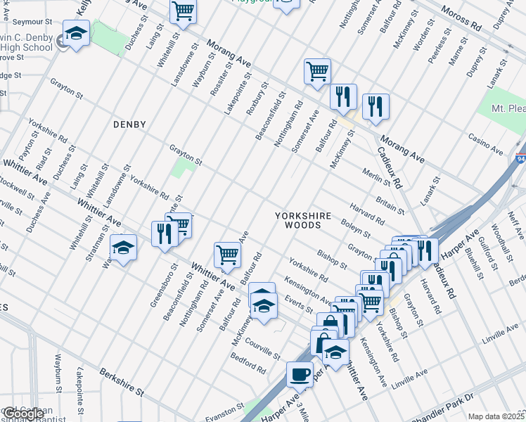 map of restaurants, bars, coffee shops, grocery stores, and more near 10584 Somerset Avenue in Detroit