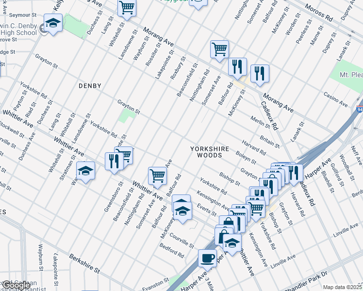 map of restaurants, bars, coffee shops, grocery stores, and more near 10584 Somerset Avenue in Detroit