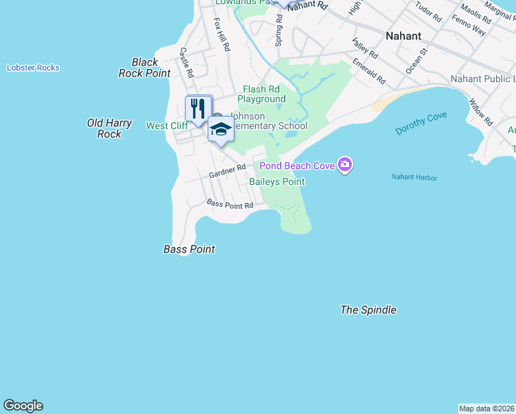 map of restaurants, bars, coffee shops, grocery stores, and more near 151 Bass Point Road in Nahant