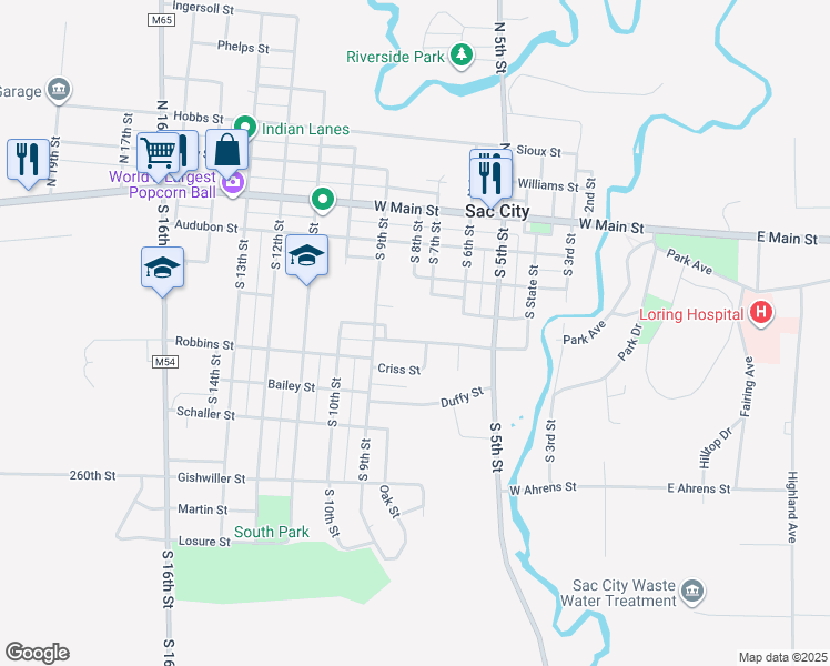 map of restaurants, bars, coffee shops, grocery stores, and more near 700-714 Platt Street in Sac City