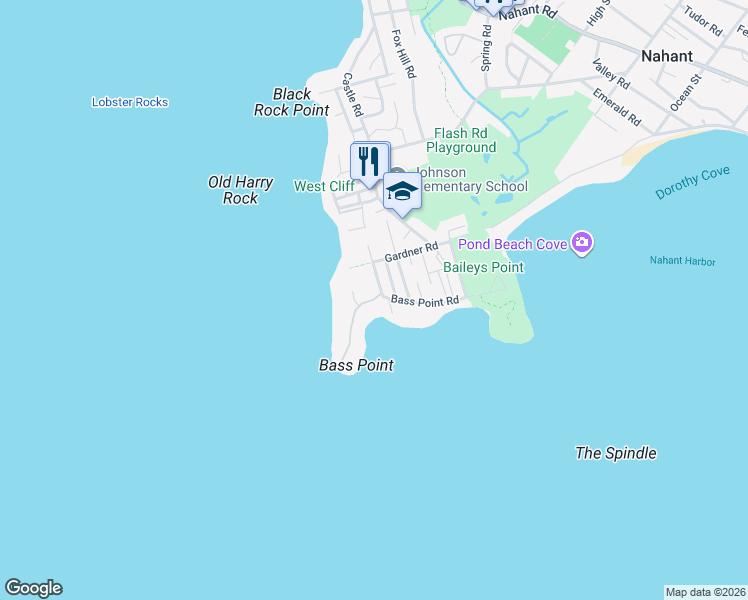 map of restaurants, bars, coffee shops, grocery stores, and more near 12 Sea Breeze Lane in Nahant