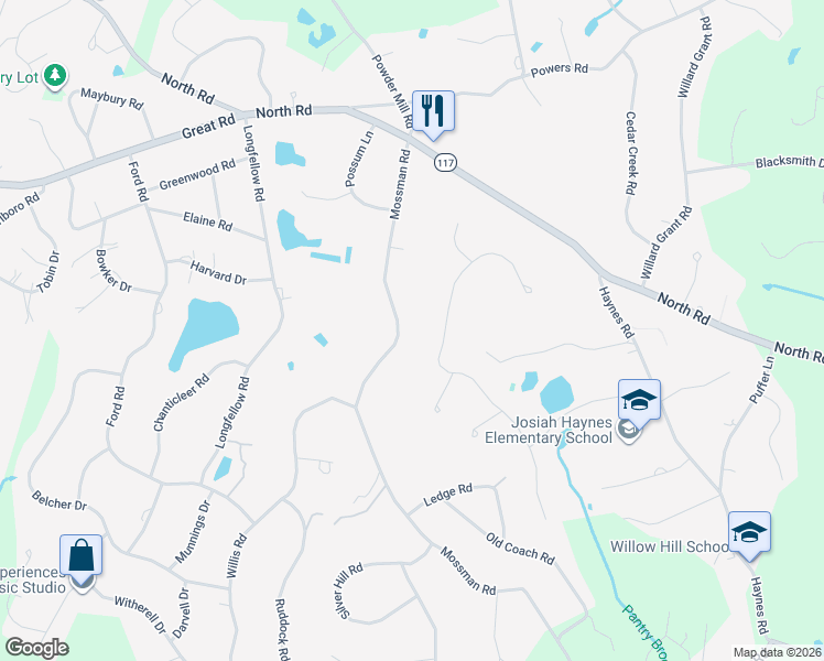 map of restaurants, bars, coffee shops, grocery stores, and more near 218 Mossman Road in Sudbury