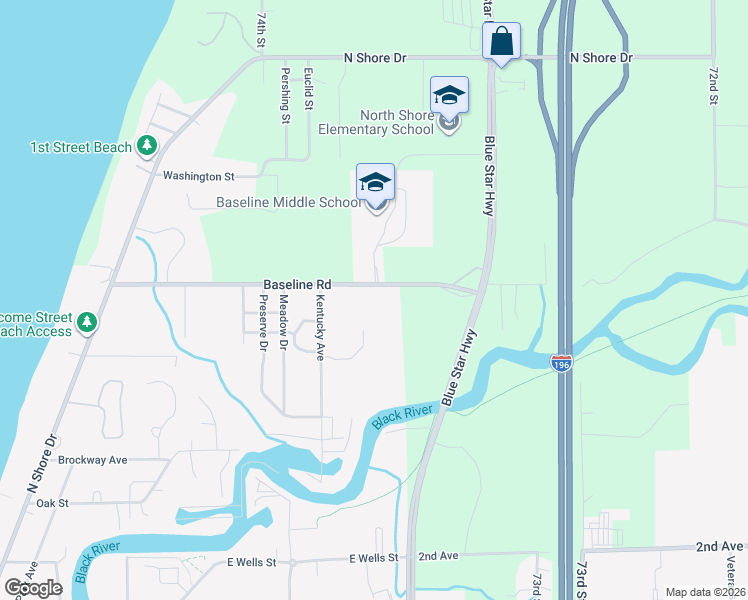 map of restaurants, bars, coffee shops, grocery stores, and more near 418 Baseline Road in South Haven