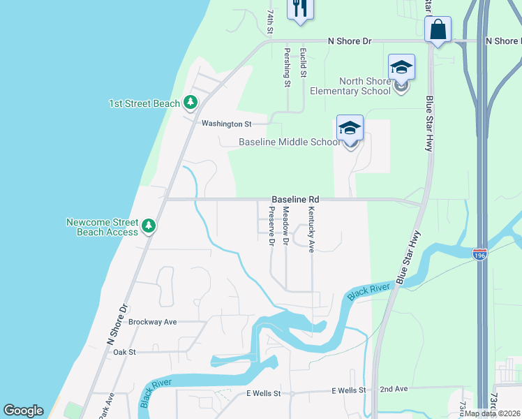 map of restaurants, bars, coffee shops, grocery stores, and more near 728 Ravine Lane in South Haven