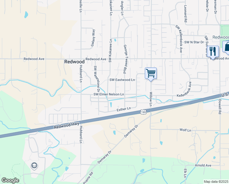 map of restaurants, bars, coffee shops, grocery stores, and more near 1598 Southwest Yucca Drive in Grants Pass